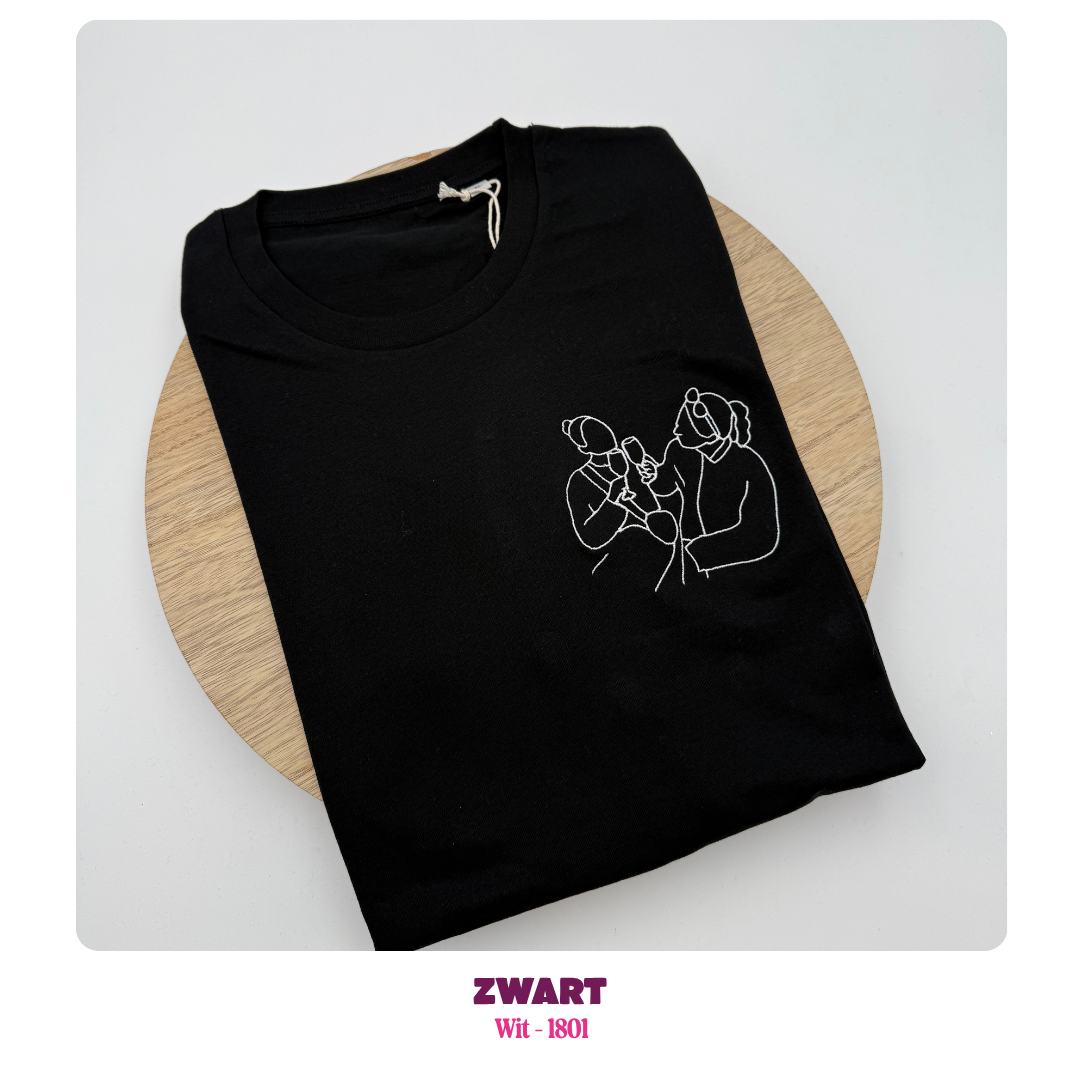 Geborduurd t-shirt in zwart met naam of tekening