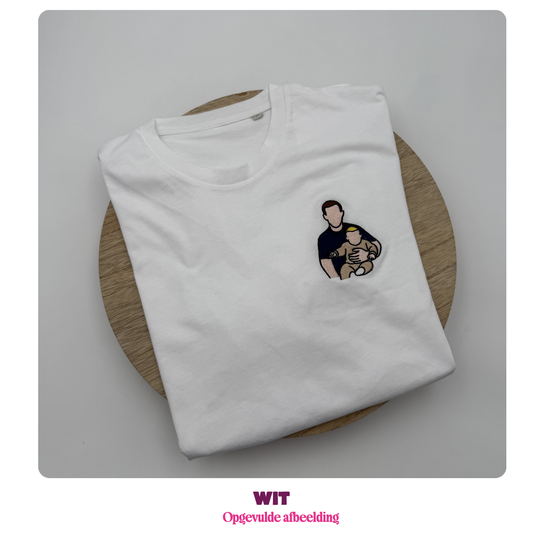 Geborduurd t-shirt in wit met naam of tekening