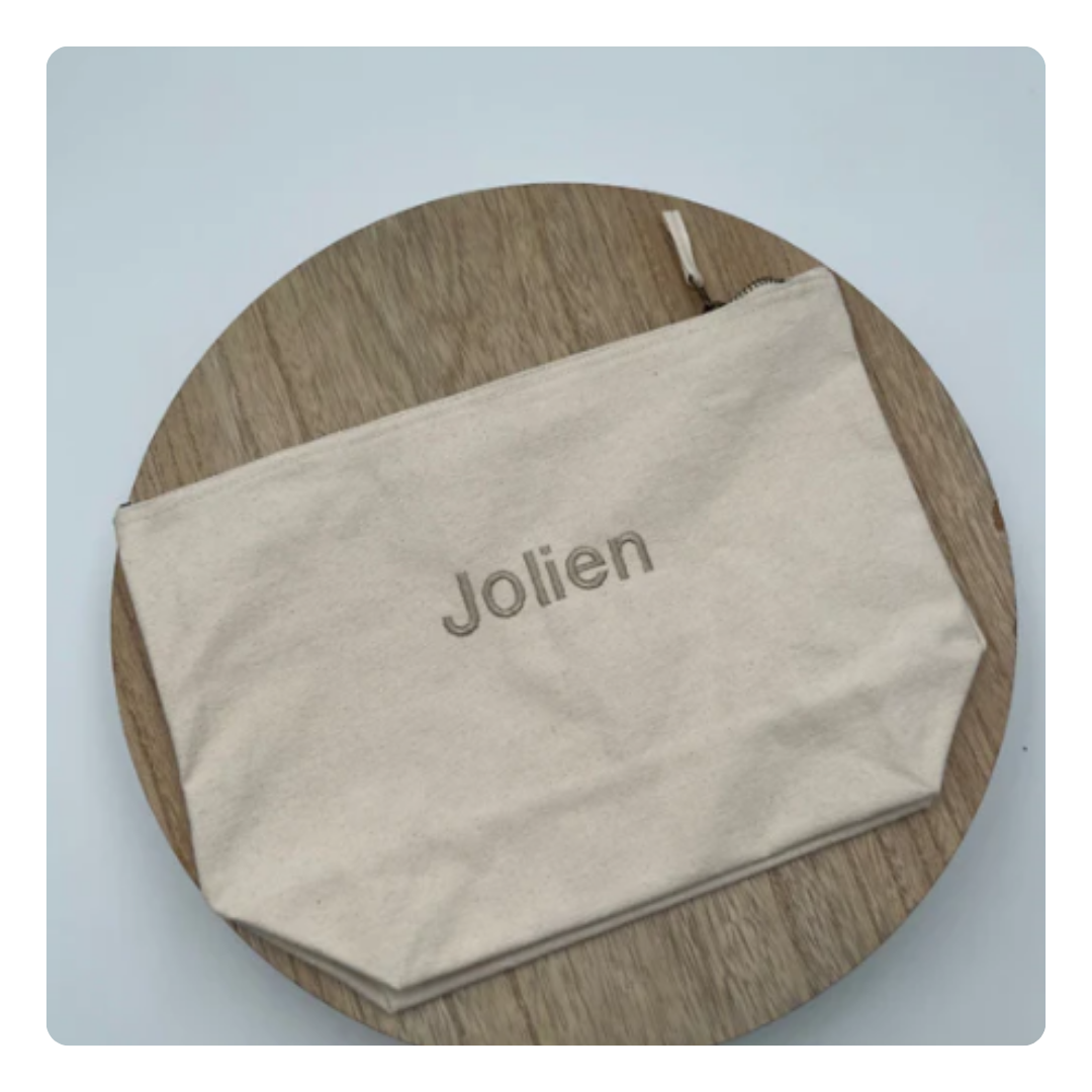 Toilettas met naam of lijntekening – handgemaakt in België