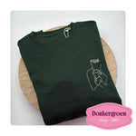 Donkergroene unisex sweater met gepersonaliseerd foto van vader en zoon, MBroidery