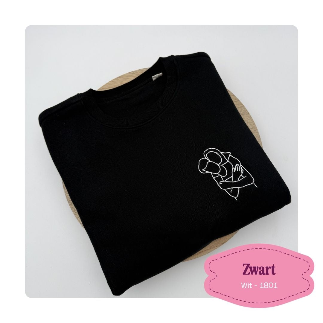 Zwarte unisex sweater met persoonlijk borduurwerk op maat, MBroidery