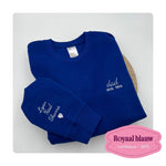 Blauwe gepersonaliseerde sweater borduren Belgium