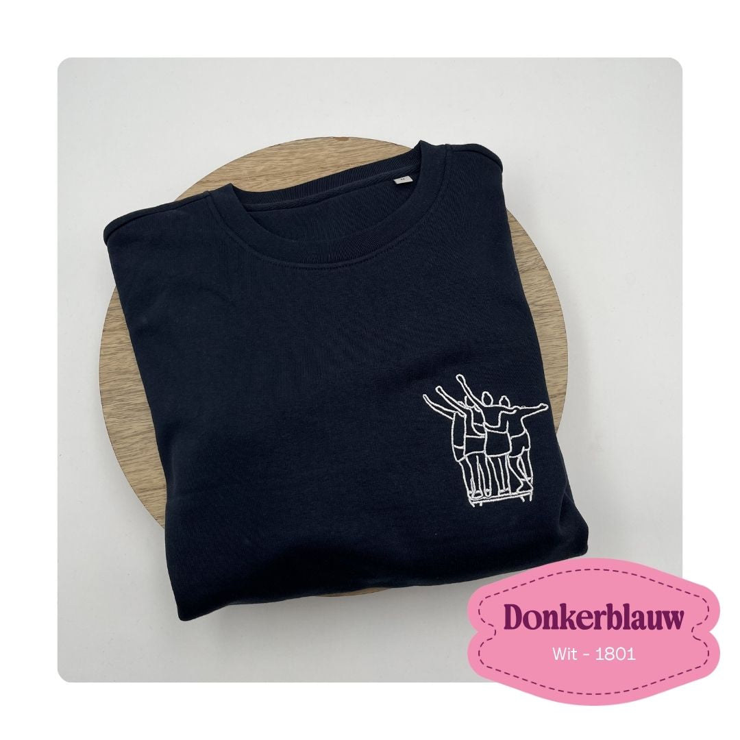 sweater met foto van vrienden op geborduurd ideaal cadeau MBroidery