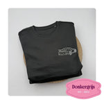 onkergrijze gepersonaliseerde geborduurde sweater op maat, met auto omrand MBroidery"