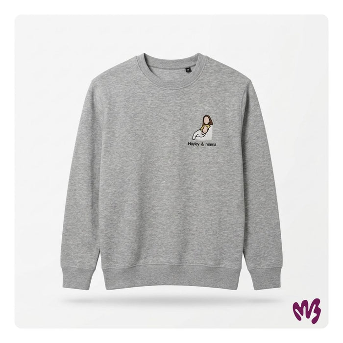 Grijze gepersonaliseerde sweater met borduurwerk van Mbroidery