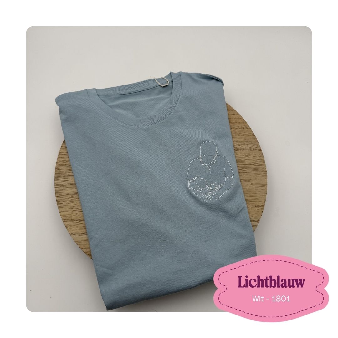 T-shirt geborduurd met foto van opa en baby 