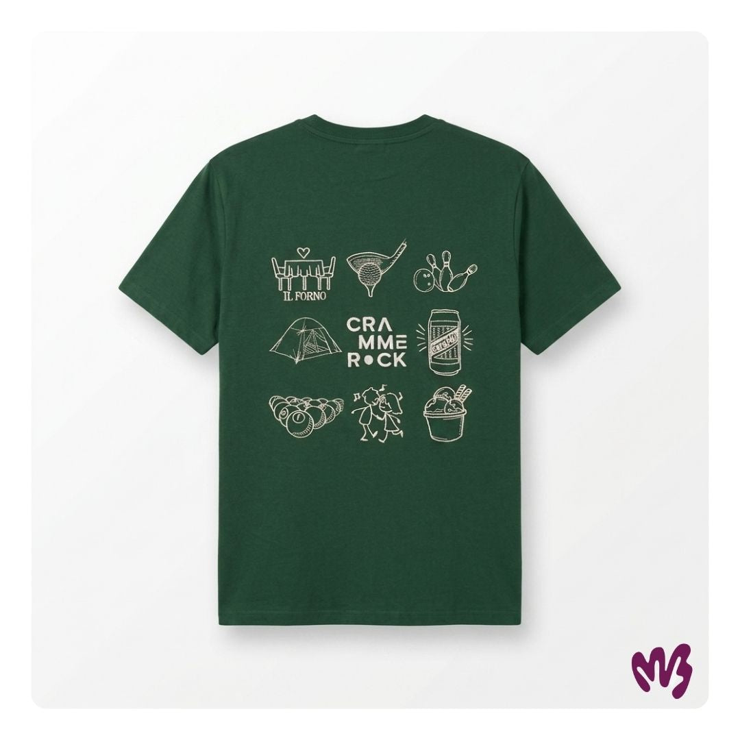geborduurde t-shirt met verschillende afbeeldingen op de rug