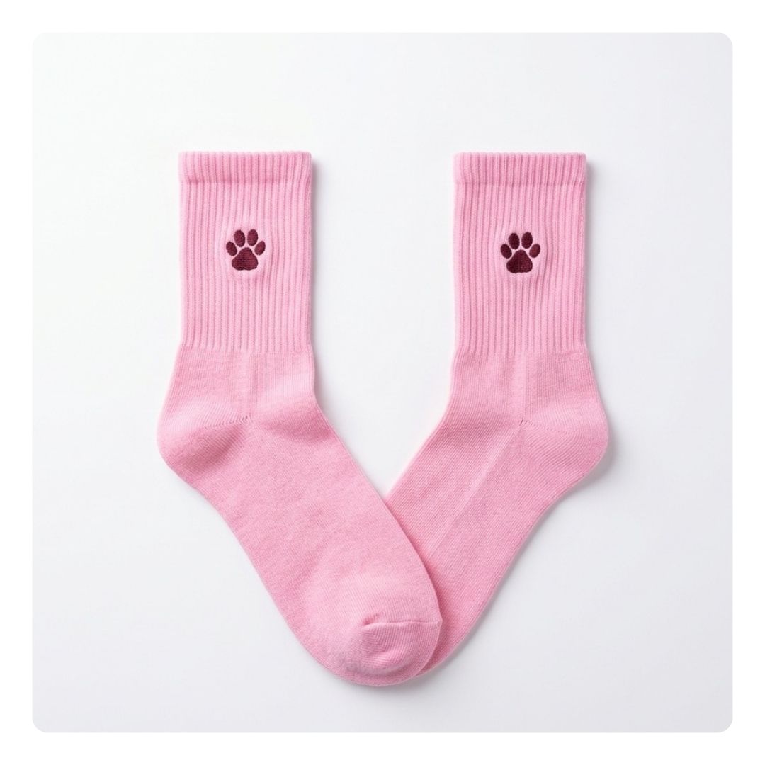 roze sportsokken met geborduurd hondenpootje detail