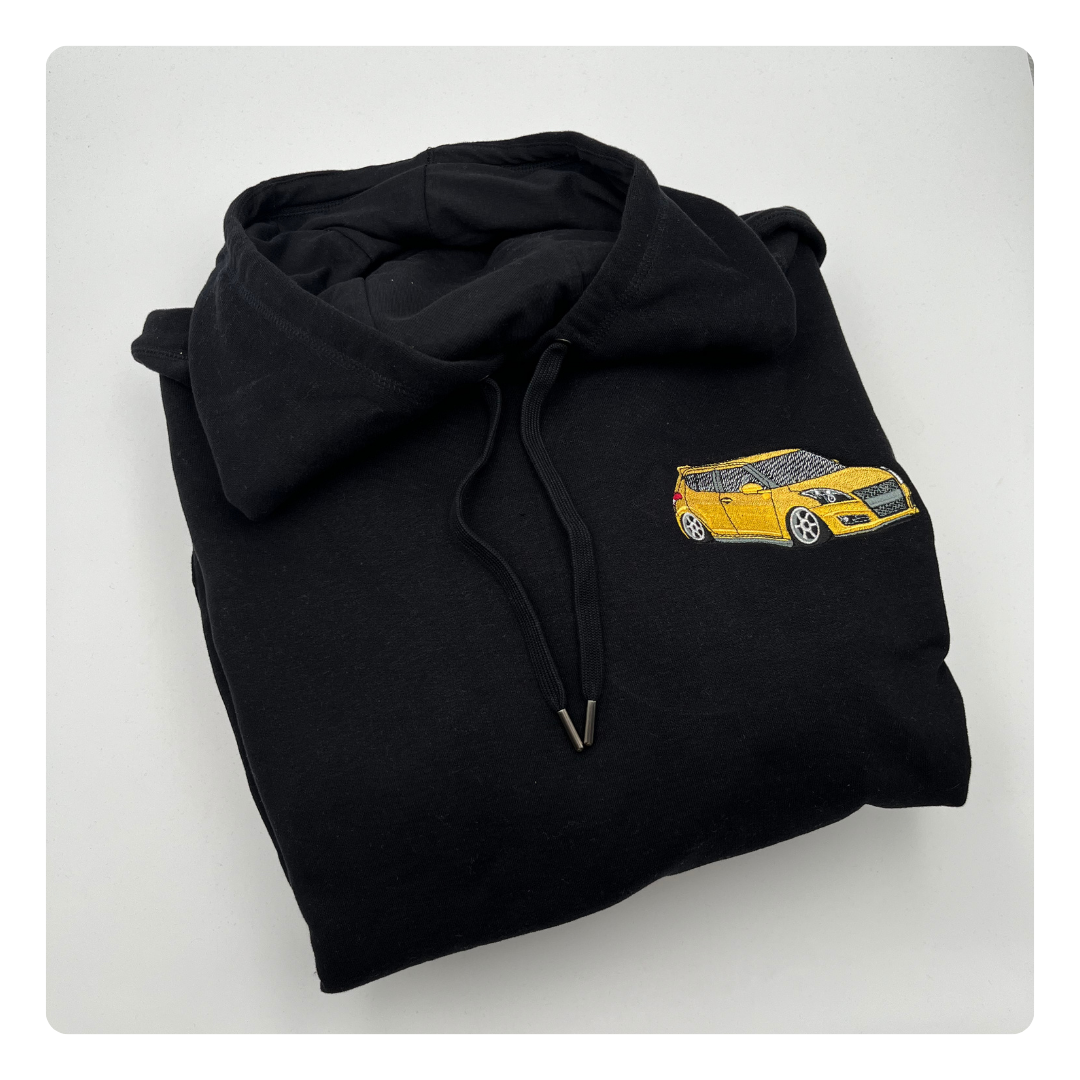 trui met opgevulde borduring van auto